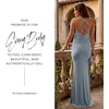 image:imageDavids Bridal Wedding Guest Dress  Jersey Cowl Neck Cross Back SheathDusty Blue