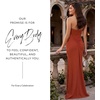 image:imageDavids Elegant Crepe Sculpted Neckline Sheath Maxi Gown Sleeveless Silhouette with High Slit Tailored Back ZipperCinnamon
