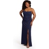 image:imageDavids Elegant Crepe Sculpted Neckline Sheath Maxi Gown Sleeveless Silhouette with High Slit Tailored Back ZipperMarine