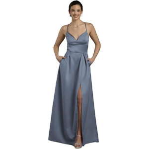 image:imageDavids Bridal Bridesmaid Dresses  The Edit by DB Studio Satin Empire Waist Ball Gown for Women in FullLengthSteel Blue