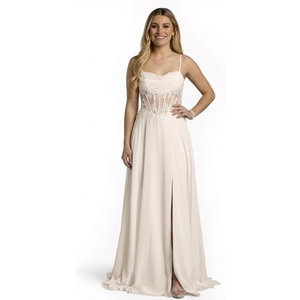 image:imageDavids Bridal Chiffon Illusion Lace Bodice ALine Wedding DressSoft White
