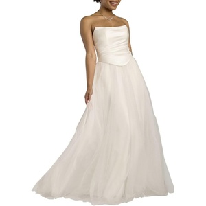image:imageDavids Bridal Strapless Satin and Tulle Ball Gown Wedding DressSoft White