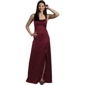 image:imageDavids Bridal Stretch Satin Basque Waist Sheath DressWine