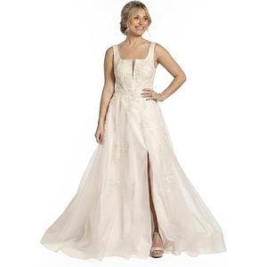 image:imageDavids Bridal The Edit Square Neck Tulle and Lace Ball Gown Wedding DressSoft White