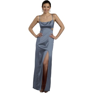 image:imageDavids Bridal The Edit Studio Satin ALine Dress with Cutouts Womens Formal DressSteel Blue