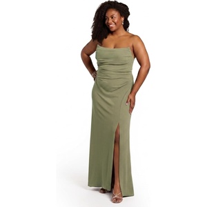 image:imageDavids Elegant Crepe Sculpted Neckline Sheath Maxi Gown Sleeveless Silhouette with High Slit Tailored Back ZipperEucalyptus