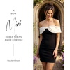 image:imageDavids Bridal The Edit Studio OffTheShoulder Crepe Mini Dress with Bow Detail Short Wedding DressBlack  White