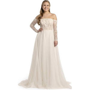image:imageDavids Bridal OffTheShoulder Tulle Corset ALine Wedding DressSoft White