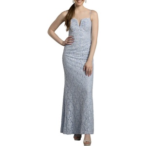 image:imageDavids Bridal Stretch Lace Plunge Neckline Sheath DressLight Blue