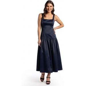 image:imageDavids Bridal Stretch Satin Drop Waist Flounce Tank DressMarine