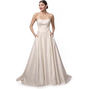 image:imageDavids Bridal Wedding Dress  Satin Corset Bodice Ball Gown with Strapless Sweetheart NecklineIvory
